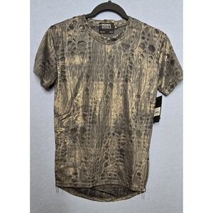 7even Souls Men's Distressed Texture Shirt Grey/Red M 10/12 NWT Zipper Hem